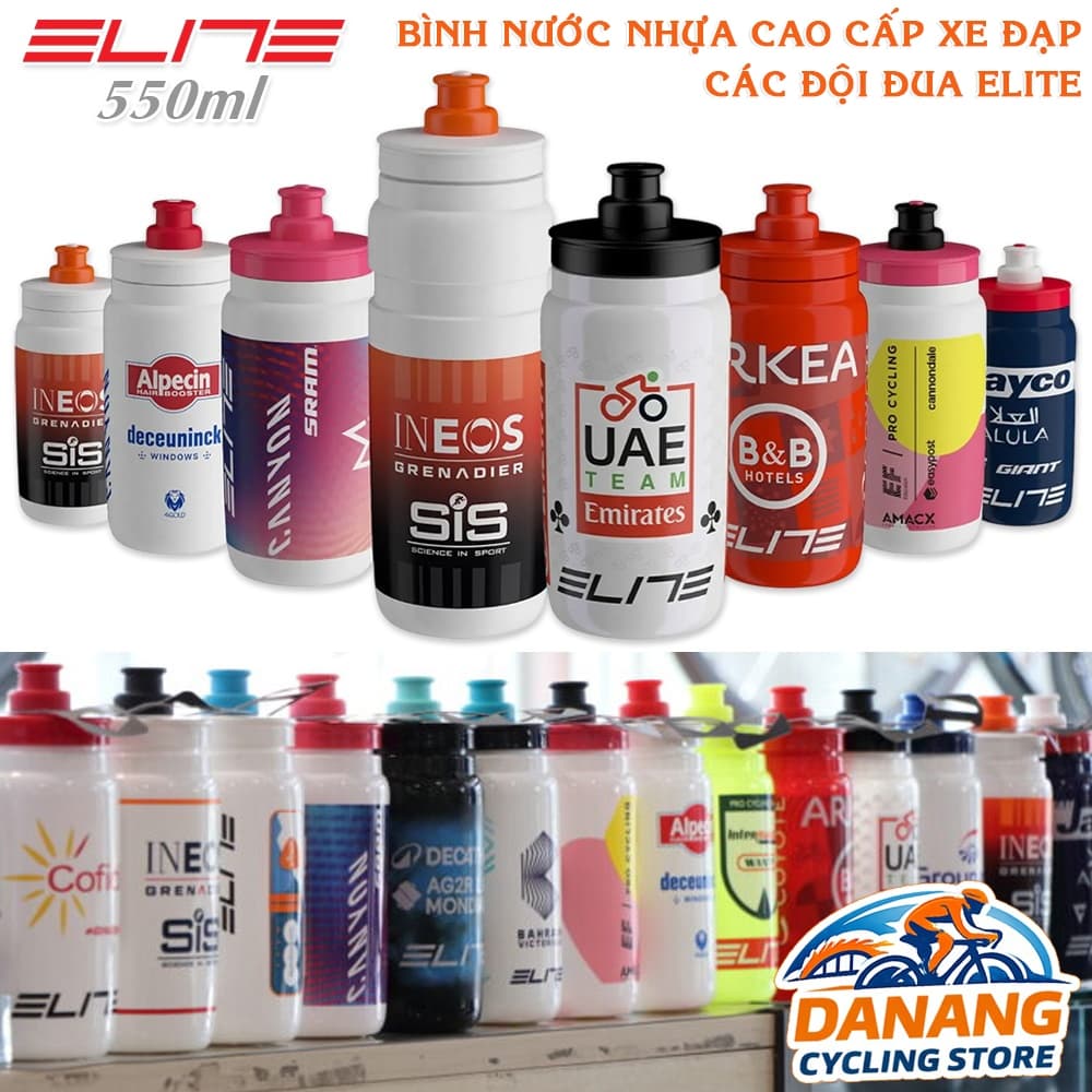 Bình Nước Xe Đạp ELITE 550ml Nhựa Cao Cấp – Phiên Bản Đội Đua (Fly Tex / Team) – Nhẹ, Dễ Bóp, Không BPA (New)