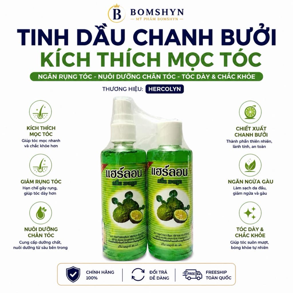 Tinh dầu bưởi chanh xịt kích thích mọc tóc nhanh cặp 2 chai thuỷ tinh