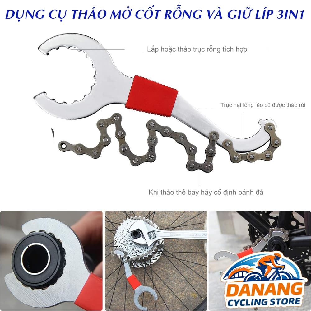 Dụng Cụ Tháo Trục Giữa BB Xe Đạp 3in1 – Cảo Trục Giữa Cốt Rỗng + Giữ Líp – Tiện Lợi, Đa Năng