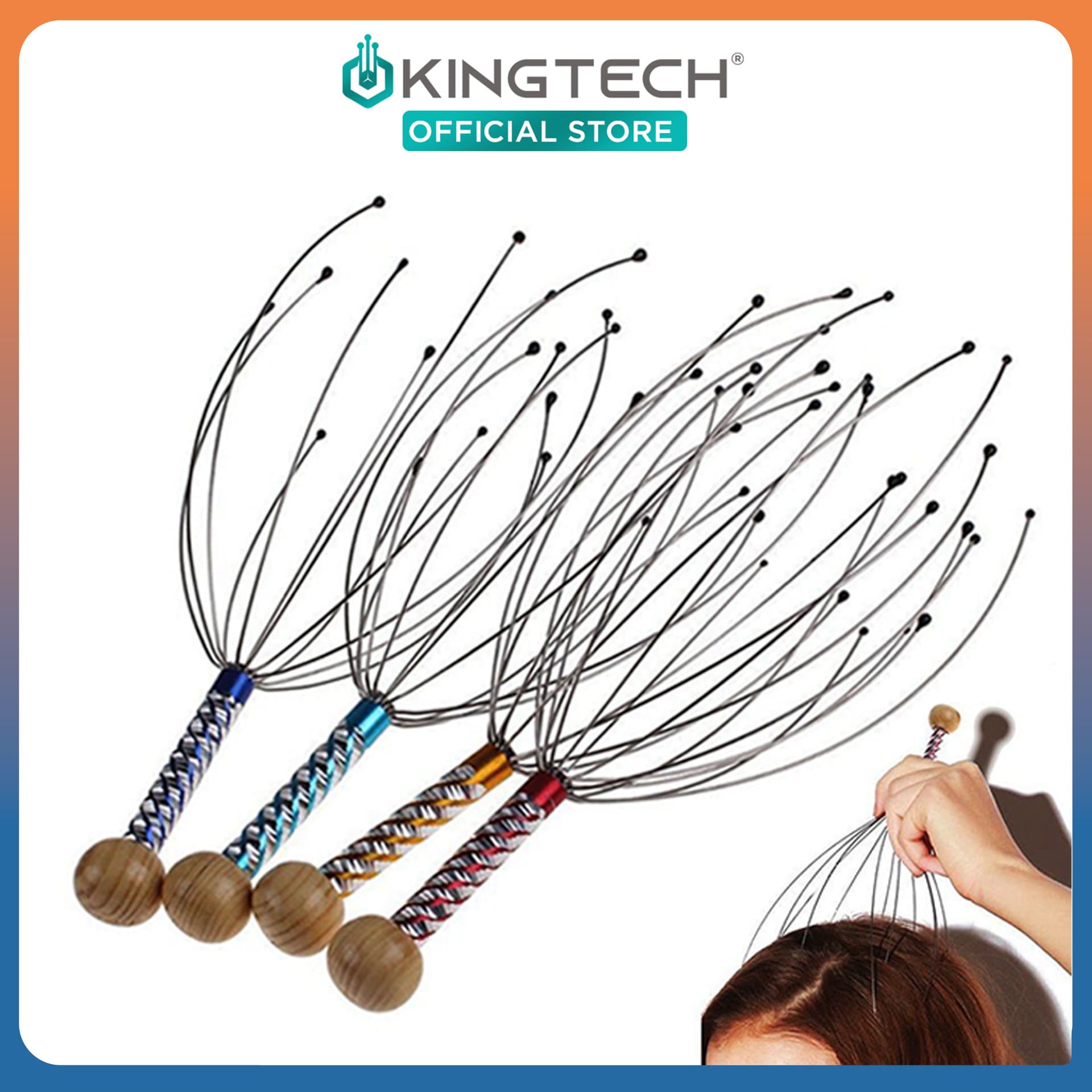 Cây massage đầu bạch tuộc KINGTECH - Dụng cụ mát xa đầu thư giãn giảm căng thẳng - Giao màu ngẫu nhiên