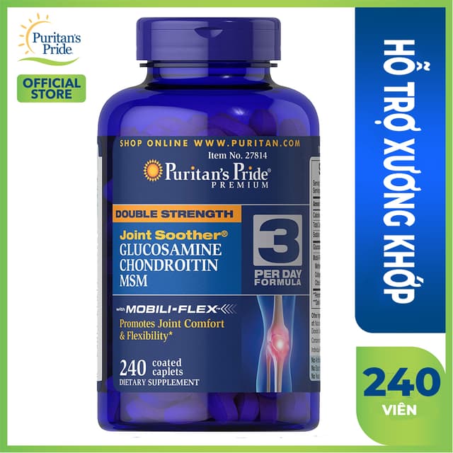 Viên uống giảm viêm khớp tăng cường dịch khớp giúp khớp vận động linh hoạt Puritans Pride Double Strength Glucosamine Chondroitin & MSM 240 viên
