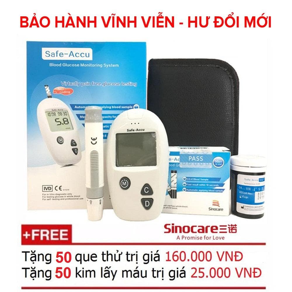 Trọn bộ máy kiểm tra đường huyết (Tặng kèm 50 que thử và 50 kim) Máy đo tiểu đường Safe Accu Sinocare Đức chính hãng đo tiểu đường nhanh chóng chính xác dễ sử dụng thuận tiện mang theo bên người máy đo omron - Guty mart