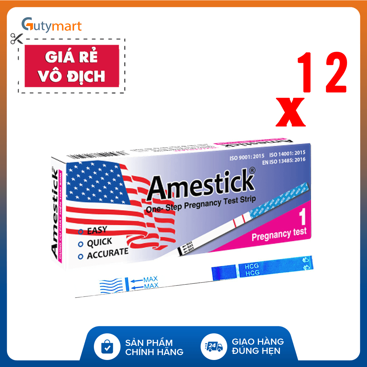 [Che tên sản phẩm] Hộp 12 que thử thai Amestick phát hiện thai sớm - nhanh chóng - đơn giản - chính xác - Hộp to 12 que