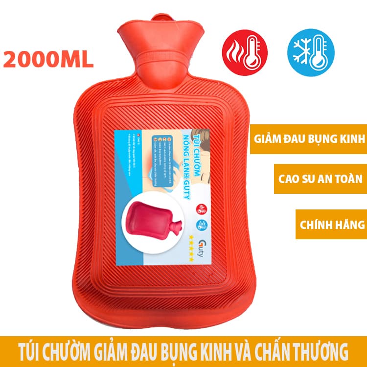 Túi chườm nóng lạnh cao su Guty túi giữ nhiệt chườm đá đa năng giúp giảm đau bụng kinh đau lưng hông đau do chấn thương sưởi ấm giảm sốt - Dung tích 2 lít - Kích thước 185x35cm - Guty Mart