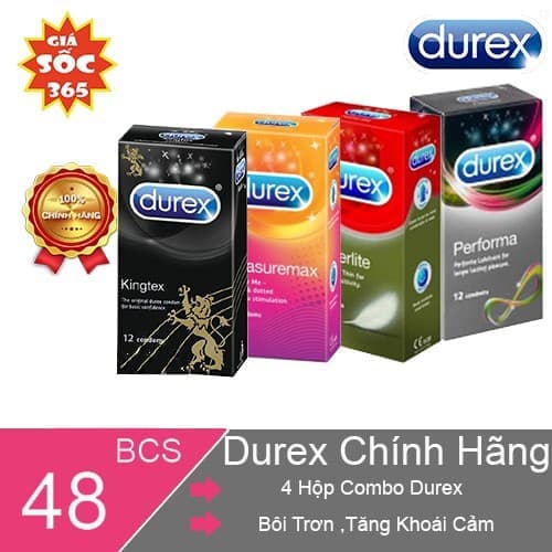 COMBO 4 HỘP DUREX FETHERLITE + PERFORMA + KINGTEX + PLEASUREMAX - 48 BCS TẶNG KÈM GEL KY 50G